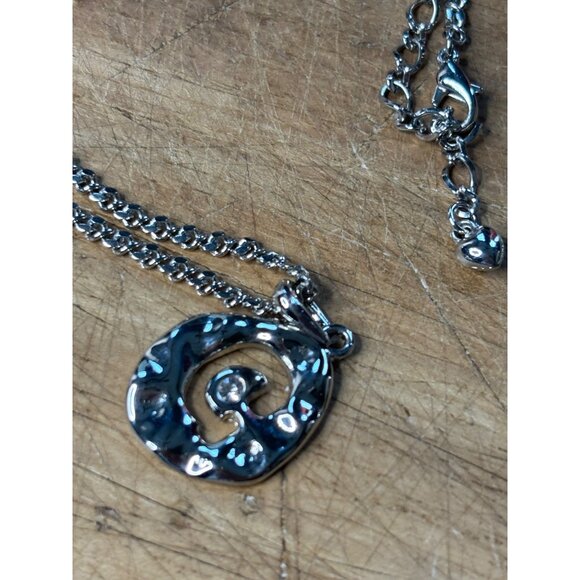 Silver-Tone Chain Necklace With Textured Circle Pendant & Heart Accent - Picture 2 of 9